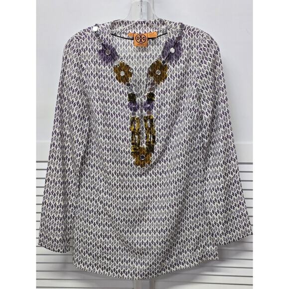 Tory Burch Embellished V-Neck Long Sleeve Tunic Top Shirt Blouse Size 4 NWOT - Picture 2 of 6